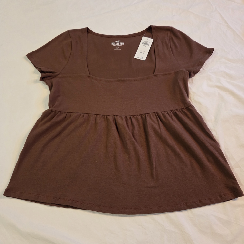 Hollister Women's Scoop Neck Peplum Tee - Brown